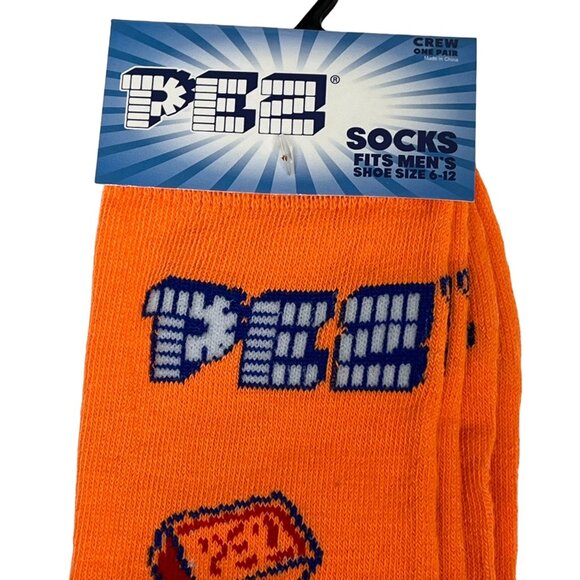 PEZ Candy Socks Mens Orange Crew Size 6-12 Fun Graphic Retro Pop Culture Novelty - Picture 3 of 3